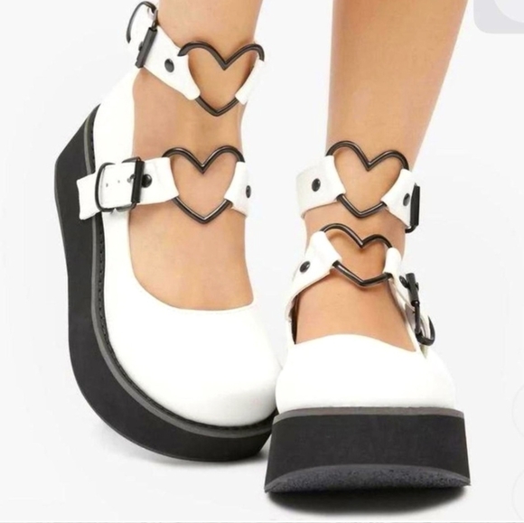 Demonia Sprite-02 Platform Mary Jane Shoes White Vegan Leather size 7 - Picture 10 of 10